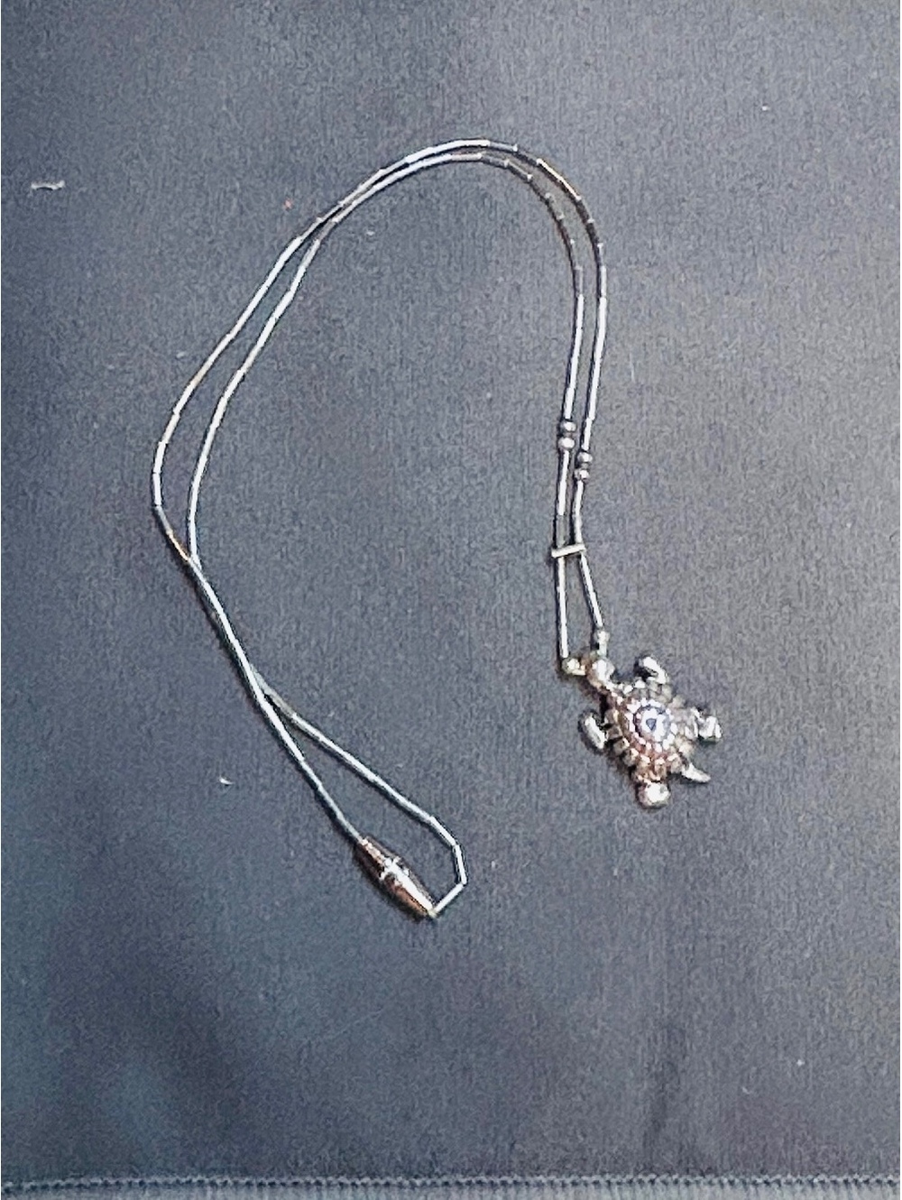 Vintage 925 Sterling Silver Solid Cast Turtle Pendant Jointed Liquid Necklace